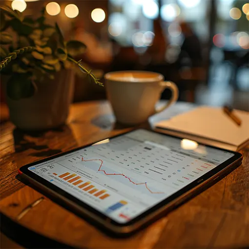 Tablet displaying financial insights supporting online financial controller services for small businesses.