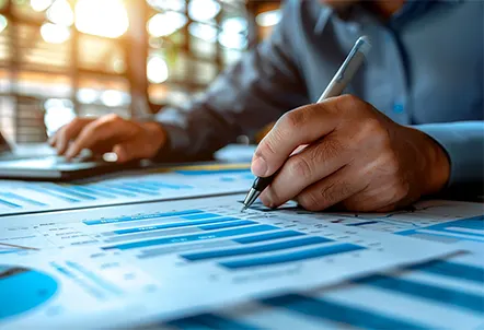 Accountant analyzing financial records while delivering financial controller services for small businesses.