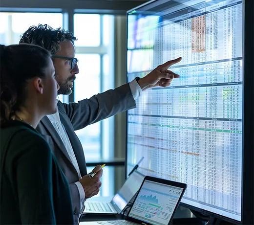 Consultants reviewing digital financial statements to help clients outsource accounts receivable services for small businesses effectively.