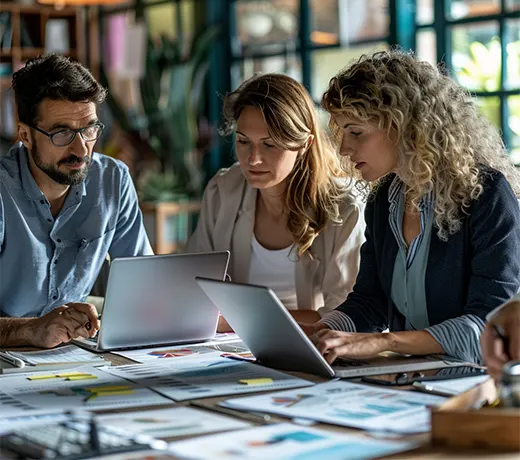A collaborative team of experts providing specialized accounts payable services for small businesses in a modern office.
