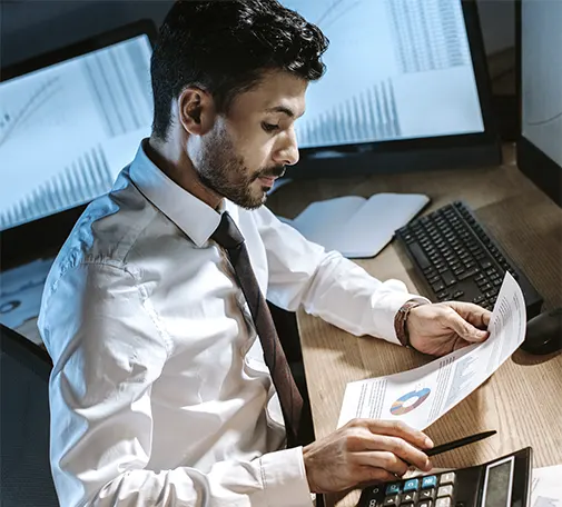 Certified financial controller analyzing data for a New York business client