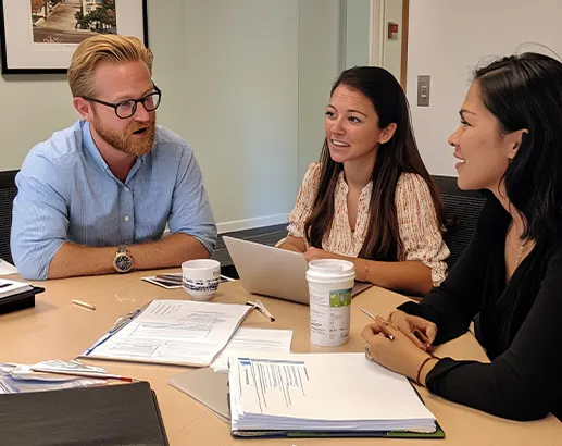 Business meeting with documents and laptop, representing the best outsourced accounting services in North Carolina.