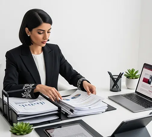 Payroll specialist organizing employee data and reports as part of an NYC payroll management system