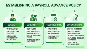 Establishing a payroll advance policy with eligibility, dollar limits, frequency limits, and documentation requirements